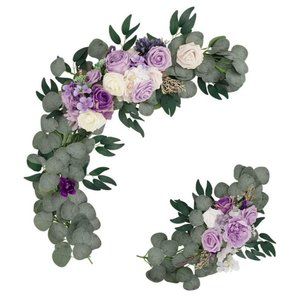 2 Piece | Lavender Purple Shades Arch Flowers Swag Floral Roses Hydrangeas